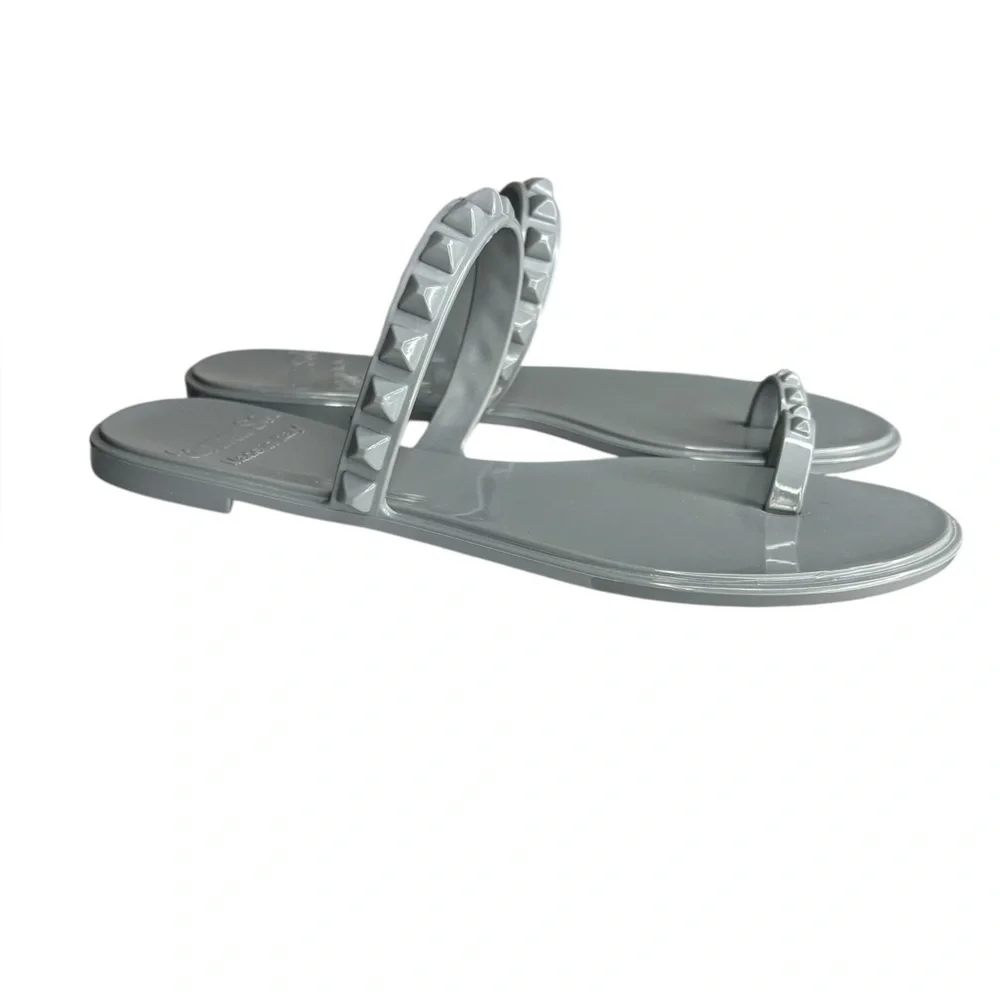 CARMEN SOL Silver Grey Maria Studded Flat Jelly Sandal Size 11